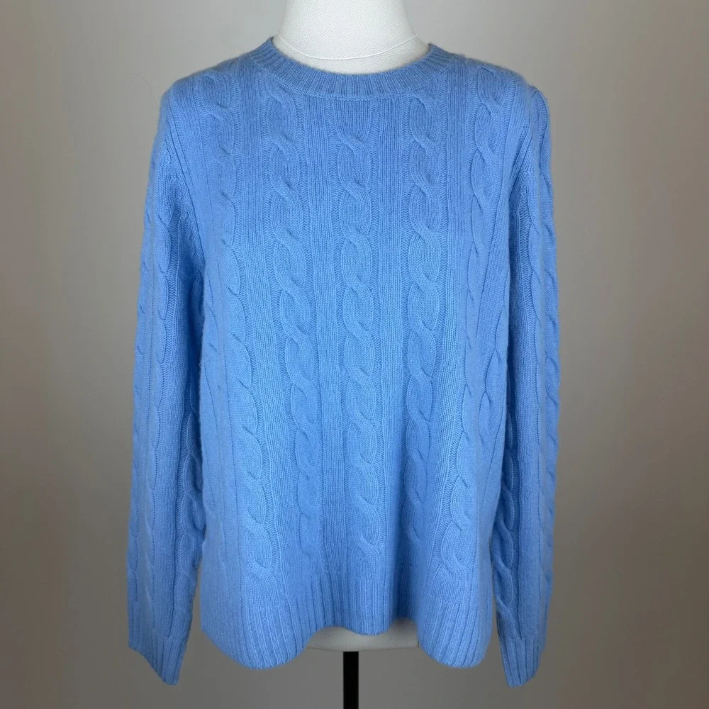 NWD Joie 100% Cashmere Cable Knit Crewneck Sweater Blue Womens Size Large Luxury